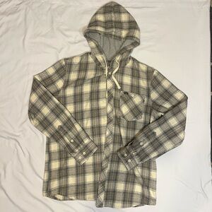 O'Neill Gray and Cream Plaid Hooded Shirt